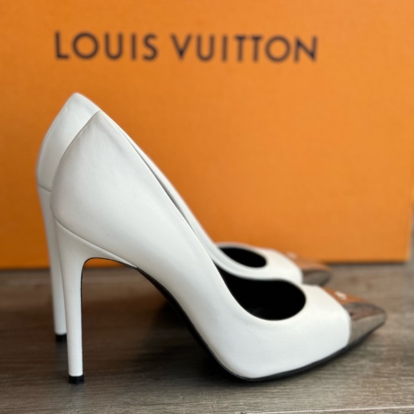 Louis Vuitton Leather White Black Heels Pumps Size 37 - Picture 5 of 11
